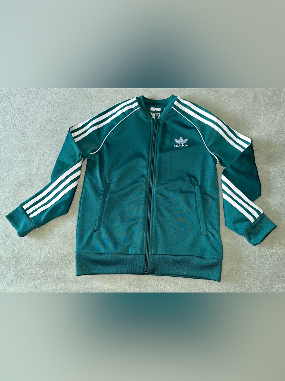 Adidas Boys Size S 9-10Y Full Zip Green White Track Jacket